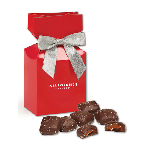 Chocolate Sea Salt Caramels in Red Gift Box